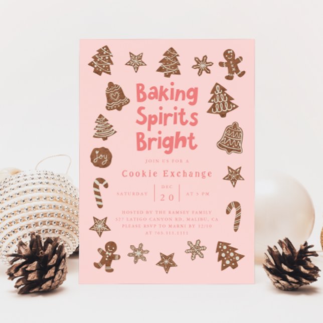 Christmas Party Cookie Exchange Pink Invitation (Creator Uploaded)