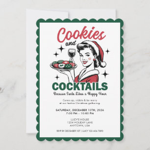 Christmas Party Cookies And Cocktails Retro Invitation