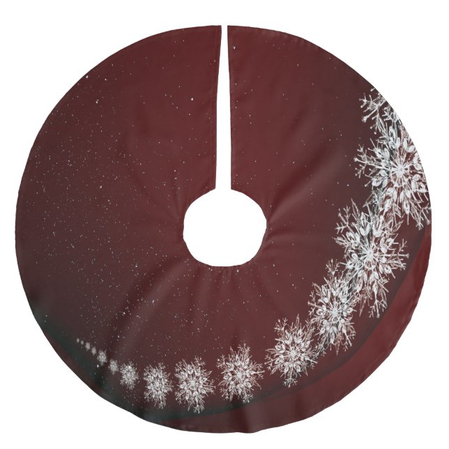 Christmas Party Crystal Snowflakes Red Rustic Brushed Polyester Tree Skirt (Front)