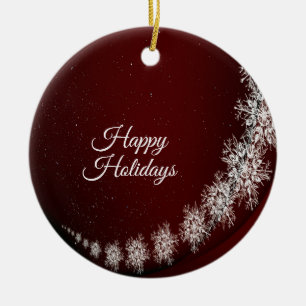 Christmas Party Crystal Snowflakes Red Rustic Ceramic Ornament