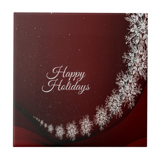 Christmas Party Crystal Snowflakes Red Rustic Ceramic Tile (Front)