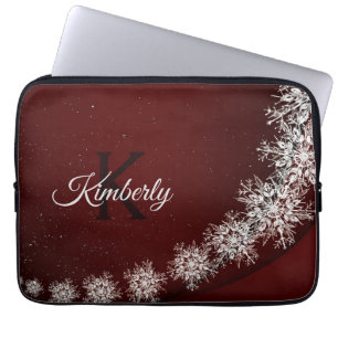 Christmas Party Crystal Snowflakes Red Rustic Laptop Sleeve
