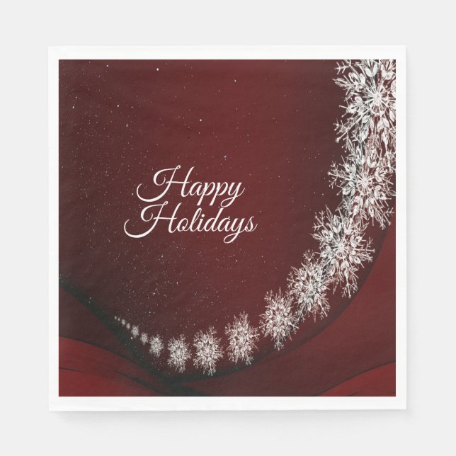 Christmas Party Crystal Snowflakes Red Rustic Napkin (Front)