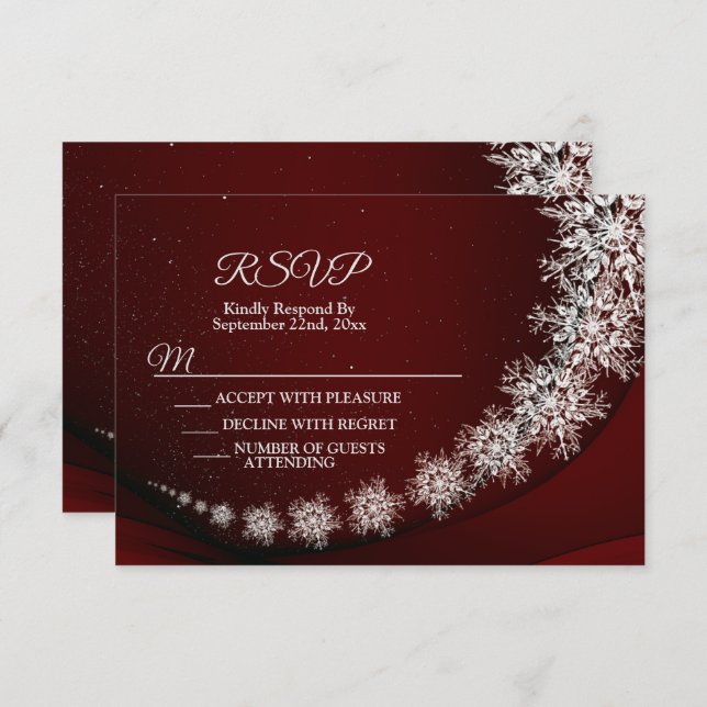 Christmas Party Crystal Snowflakes Red Rustic RSVP Card (Front/Back)