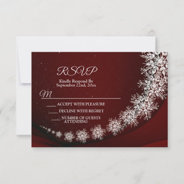 Christmas Party Crystal Snowflakes Red Rustic RSVP Card (Front)
