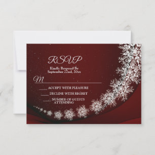 Christmas Party Crystal Snowflakes Red Rustic RSVP Card