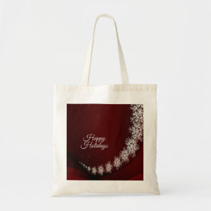 Christmas Party Crystal Snowflakes Red Rustic Tote Bag