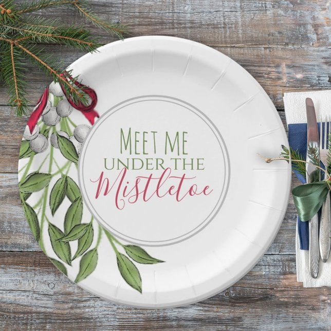 Christmas Party Custom Merry Mistletoe Paper Plate (Creator Uploaded)