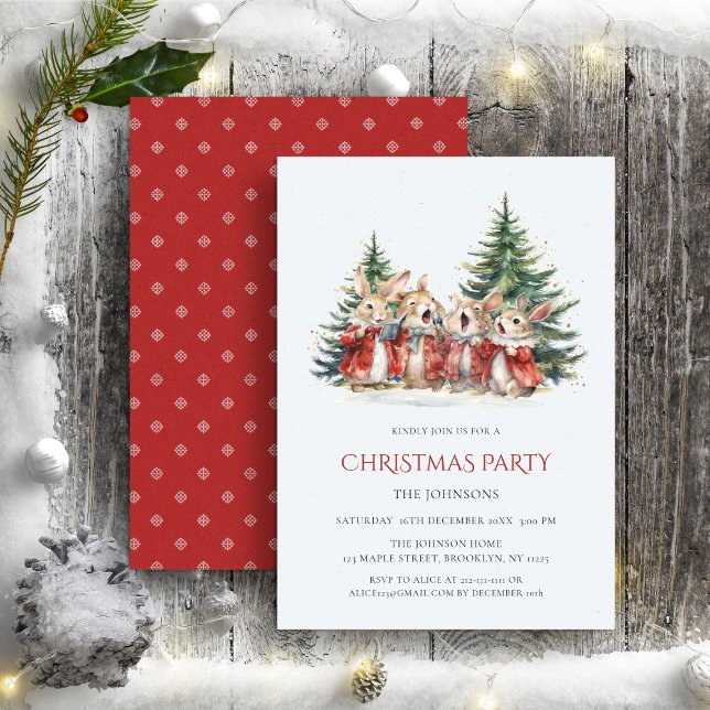Christmas Party Cute Funny Bunnies Baby Invitation (Creator Uploaded)