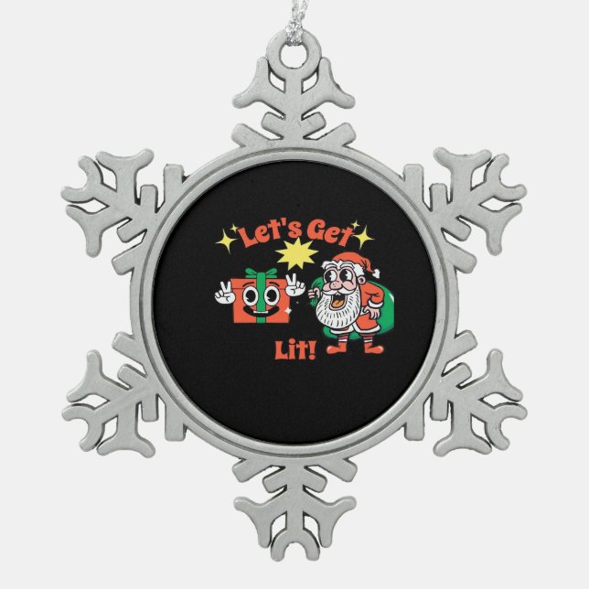 Christmas Party Design - Let's Get Lit Classic Snowflake Pewter Christmas Ornament (Front)
