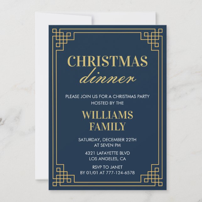 Christmas Party  Dinner Navy Gold Invitation (Front)