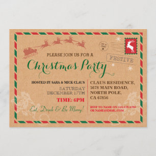 Christmas Party Dinner Postal Post Card Invite