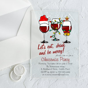 Christmas Party Drinks Cocktails Wine Glasses Acrylic Invitations