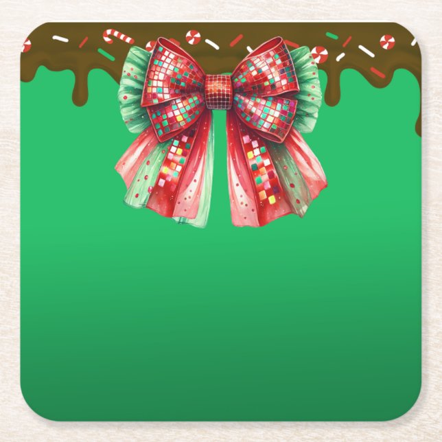 Christmas Party Drip Bling Festive Merry Xmas Ligh Square Paper Coaster (Front)