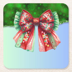 Christmas Party Drip Bling Festive Merry Xmas Ligh Square Paper Coaster