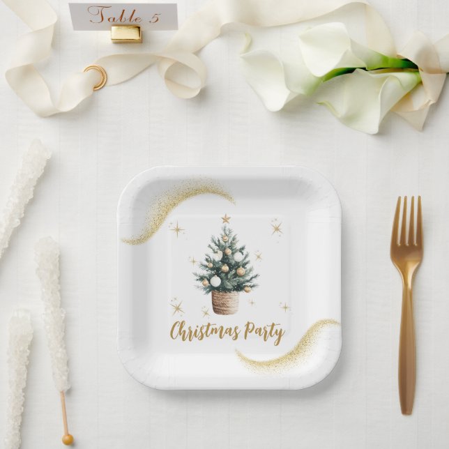 Christmas Party Elegant Gold Dessert Paper Plate (Wedding)