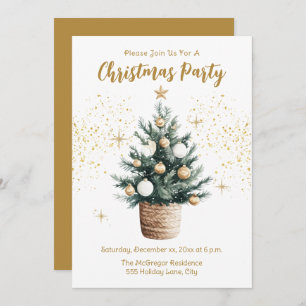 Christmas Party Elegant Gold Stars  Invitation