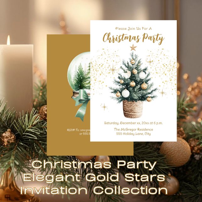 Christmas Party Elegant Gold Stars  Invitation (Christmas Party Elegant Gold Stars Invitation)