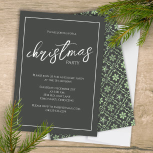 Christmas Party Elegant Green Snowflake Modern  Invitation