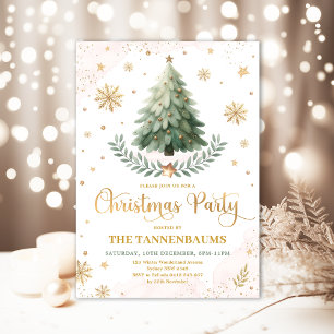 Christmas Party   Elegant Pink Gold Winter Holiday Invitation