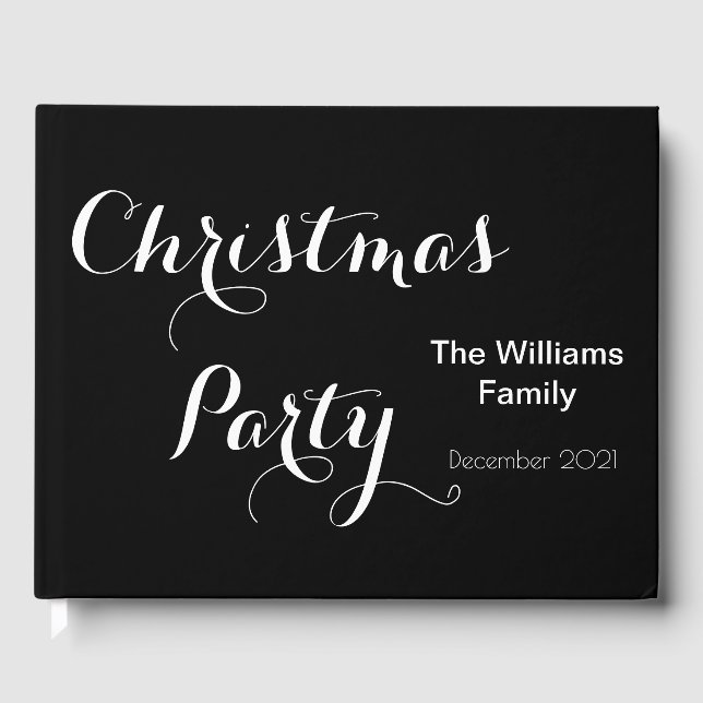 Christmas Party Elegant Typography Black White Guest Book (Front)