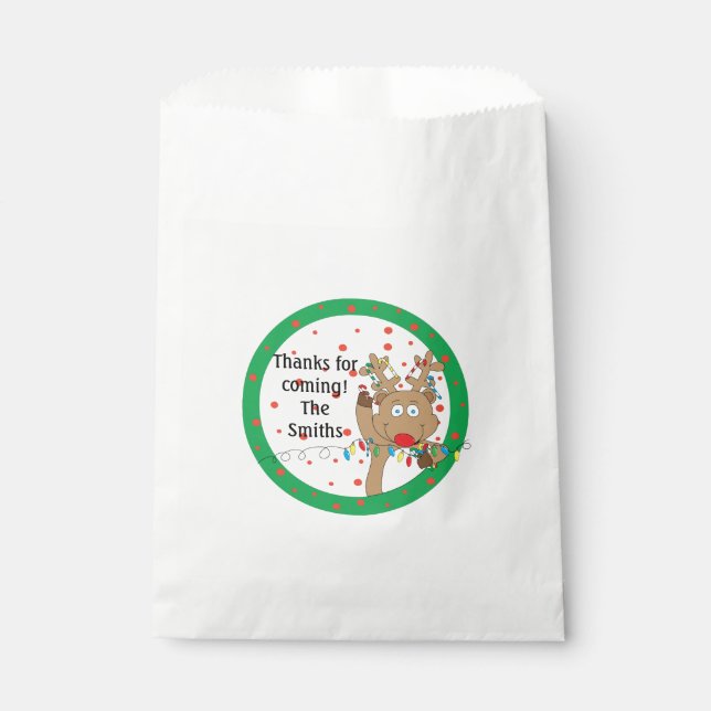 Christmas Party Favour Bag. "Reindeer" Personalise Bag (Front)