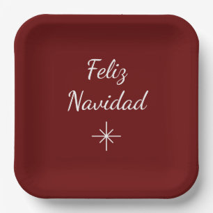 Christmas Party Feliz Navidad Simple Snowflake Red Paper Plate