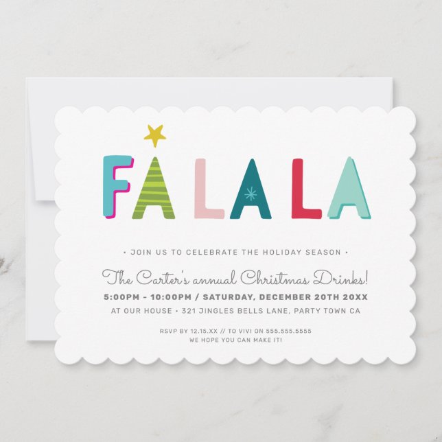 CHRISTMAS PARTY festive fun bold colourful FA LA L Holiday Card (Front)