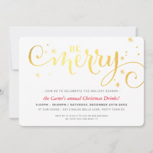 CHRISTMAS PARTY festive fun typography BE MERRY Holiday Card
