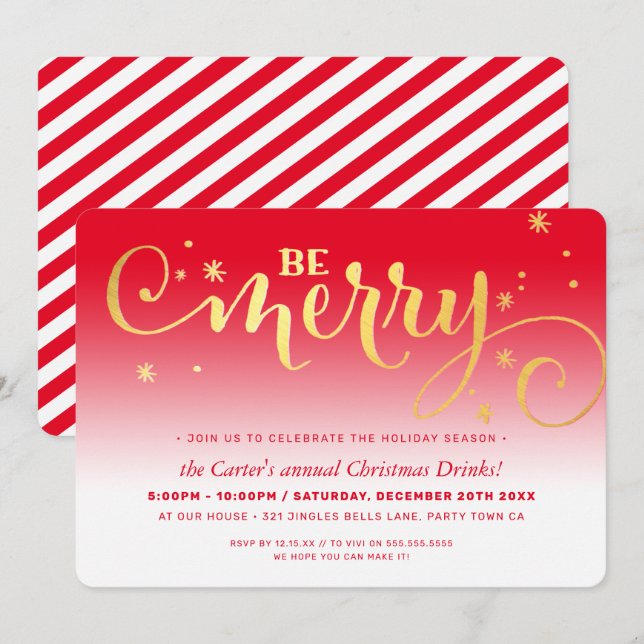 CHRISTMAS PARTY festive fun typography BE MERRY Holiday Card (Front/Back)