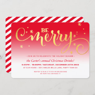 CHRISTMAS PARTY festive fun typography BE MERRY Holiday Card