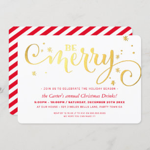 CHRISTMAS PARTY festive fun typography BE MERRY Holiday Card
