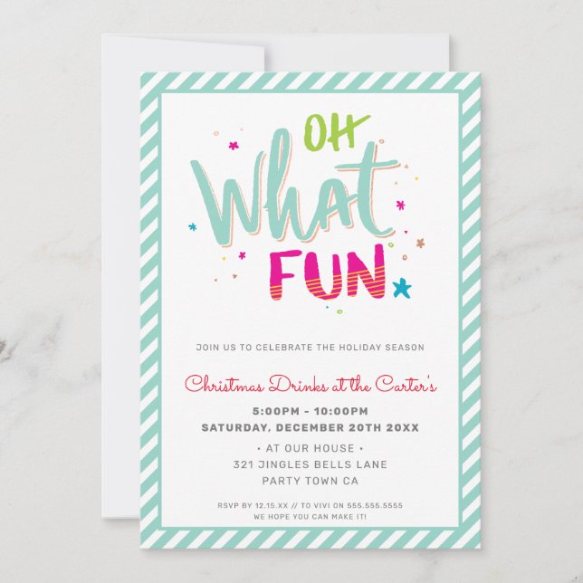 CHRISTMAS PARTY festive fun typography OH WHAT FUN Holiday Card (Front)