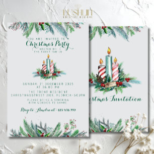 Christmas Party Festive Holiday Greenery candle Invitation