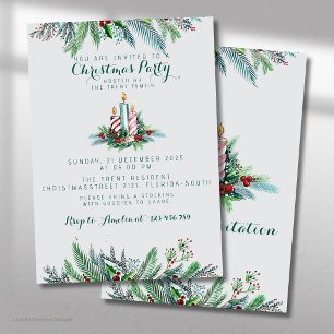 Christmas Party Festive Holiday Greenery candle Invitation
