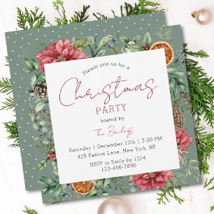 Christmas Party Festive Script Modern Floral Invitation