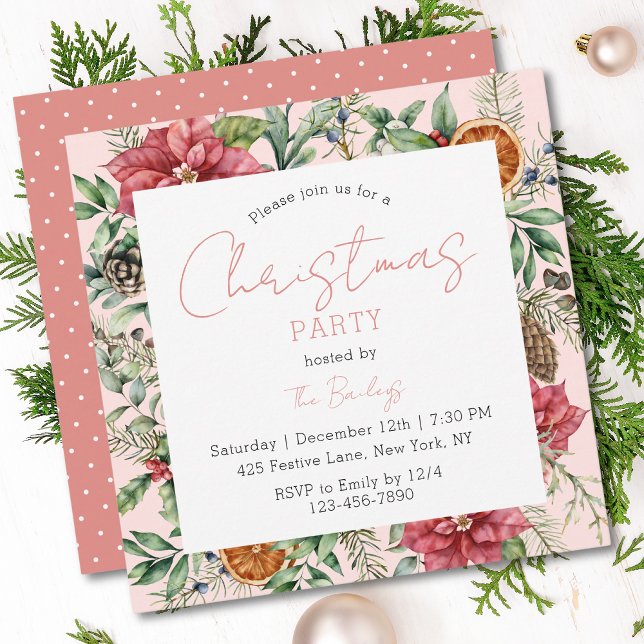 Christmas Party Festive Script Modern Floral Invitation (Creator Uploaded)