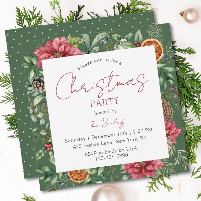Christmas Party Festive Script Modern Floral Invitation (Creator Uploaded)