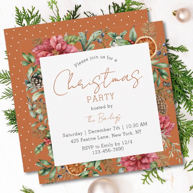 Christmas Party Festive Script Modern Floral Invitation (Creator Uploaded)