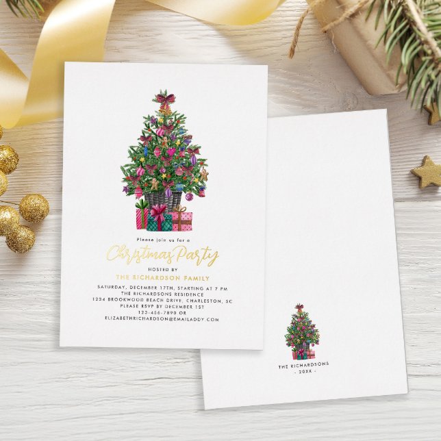 Christmas Party Festive Tree Gold (Christmas Party Festive Tree Gold Foil Invitation)