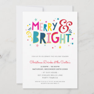 CHRISTMAS PARTY festive typography MERRY & BRIGHT Holiday Card