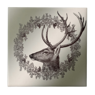 Christmas Party Floral Reindeer Golden Winter Ceramic Tile