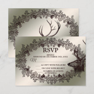 Christmas Party Floral Reindeer Golden Winter RSVP Card