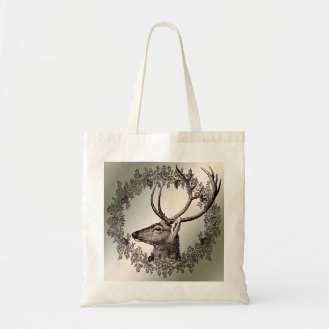Christmas Party Floral Reindeer Golden Winter Tote Bag (Front)