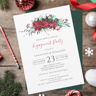 Christmas Party Floral Script Engagement Invitation