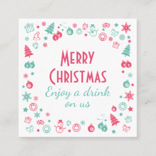 Christmas Party Free Drink Voucher Square Business Card