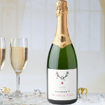 Christmas party funny reindeer white red cute sparkling wine label<br><div class="desc">A funny,  cute modern minimalist image of a reindeer head with a red nose. With Christmas ornaments,  baubles hanging from the antlers. No background colour,  Colours: white,  red,  grey,  blue,  green. Red text: Christmas Party. Personalise and add your family name and year,  text in blue green and black.</div>