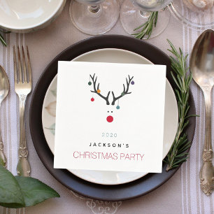 Christmas party funny reindeer white red family napkin
