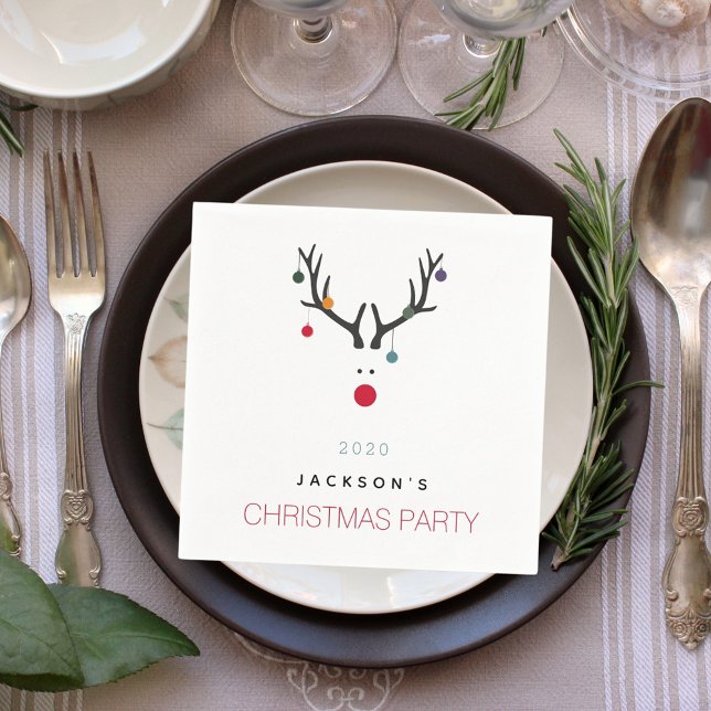 Christmas party funny reindeer white red family napkin (Creator Uploaded)