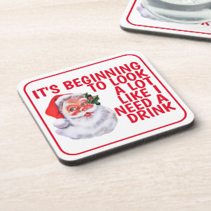 Christmas Party Funny Santa Claus Drinking Humour Coaster